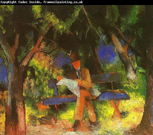 August Macke Man Reading in a Park
